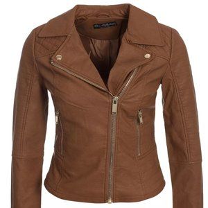 NWT! New Le Chateau Brown Leather Zipper Biker Jacket